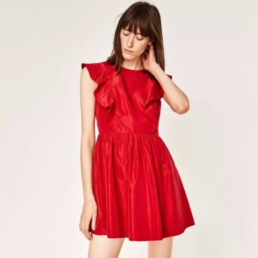 Zara basic evening satin red dress